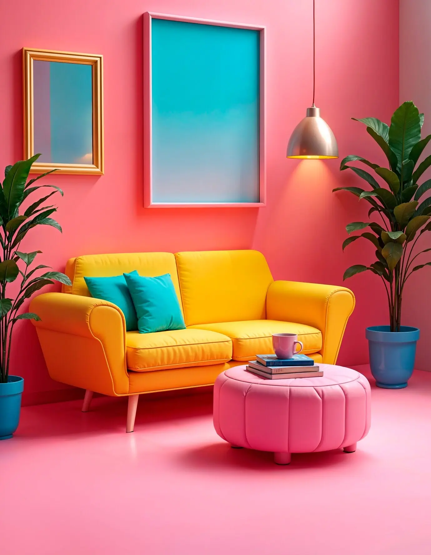 Bunter 3D-Retrowave-Innenraum-Hintergrund